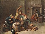 Peasant Paintings - Brawling Peasants by Adriaen Brouwer